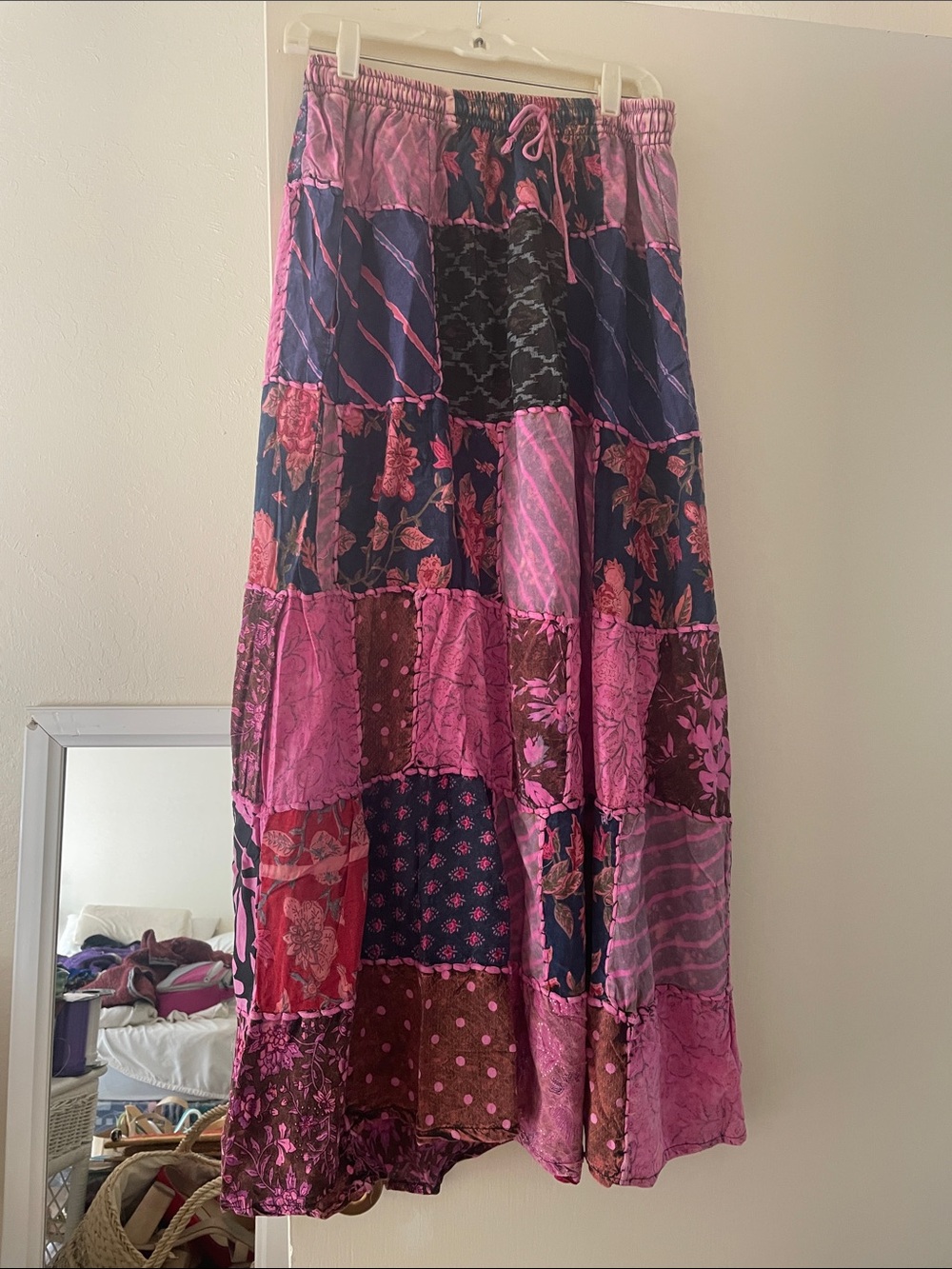 Bohemian Patchwork Maxi Skirt - Pink & Navy